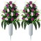 Artificial Cemetery & Memorial Flowers with Vase – Purple & Pink Silk Rose Gravesite Bouquets, Outdoor Headstone Decoration, Long-Lasting Memorial Arrangement (2 Sets)